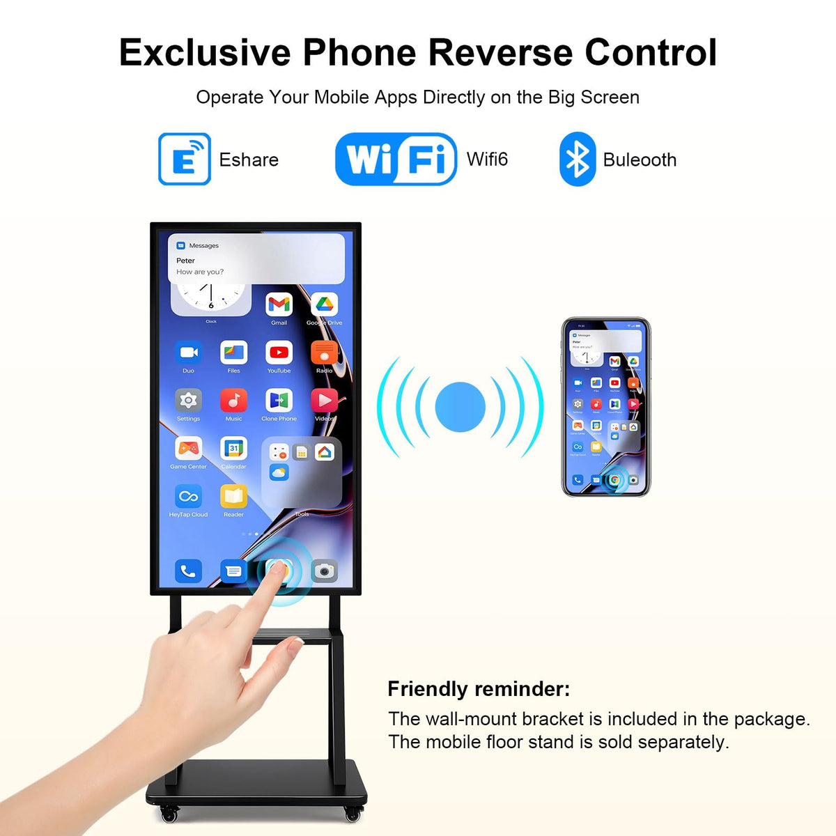 Smart Board 49" Interactive Whiteboard, RK3588 Chip & 6ms Low Latency for Smooth Writing, Android 12 8+64GB, Wireless Cast, Overseas App Ready—Easy Collaboration for Classroom Office Home (Board Only)