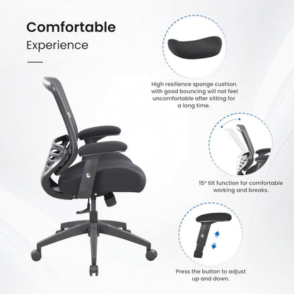 BOLISS Office Chair Mesh Ergonomic Super Soft Thick and Wide Cushion Computer Desk Chair Height Adjustable Arms and Lumbar Support Reduce Back Pain (Black)