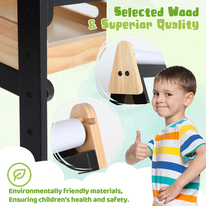 3 in 1 Easel for Little Kids with Wood Tray, Double Sided Wooden Easel with Paper Roll, Magnetic Whiteboard & Dry Erase Black Chalkboard, Height Adjustable Painting Standing for Toddlers Childrens 2-5
