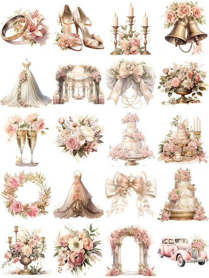 TIAMECH Wedding Lover Paper Stickers - 72 Pcs Bride Couple Rings Party Cake Design, Waterproof Sticker for Journaling & Scrapbooking, Junk Journal Supplies, Ephemera & DIY Crafts
