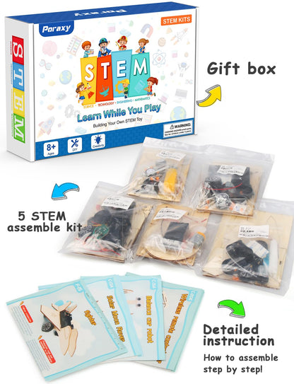 Poraxy STEM Model Car Kits, Toys for Boys Age 8-12, 5 in 1 Kids Wood Building Kit 8-10, 3D Wooden Puzzles, Educational Science Crafts Kits, Birthday Gifts for 8 9 10 11 12 13 14 Years Old Boys