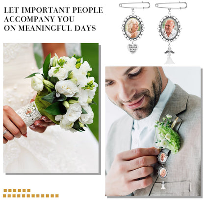 Hicarer 110 Pcs Wedding Bouquet Photo Charms Memory Bridal Charms Frame Picture DIY Pin Brooch Making Kit, 1.18 x 1.57'' Oval Glass Cabochon Pendants Bulk Memorial Mother Father of The Bride