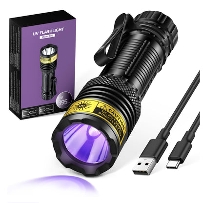 VMTENMV UV Flashlight Black Light, USB-C Rechargeable 395nm Blacklight Mini, Portable Handheld Powerful LED Ultraviolet Lights Flashlights, for Resin Curing, Uranium Glass, Pet Dog Urine Detection