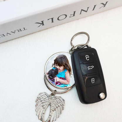 Frinnovan 8 Set Silver Angel Wing Sublimation Blank Car Hanging Ornament Charms Heat Transfer Blank Photo Frame Pendants Customize Keychain for Automobile Rearview Mirror Home Window Ornaments