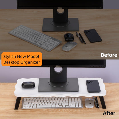 Monitor Stand Riser, Wooden Computer Stand for Desk, Wood and Steel Multi-Purpose Desktop Storage Laptop Riser Desk Shelf for Computer, Laptop, PC, Printer, 21.65 x 9.45 x 3.94 Inch Length (White/2 Pcs)