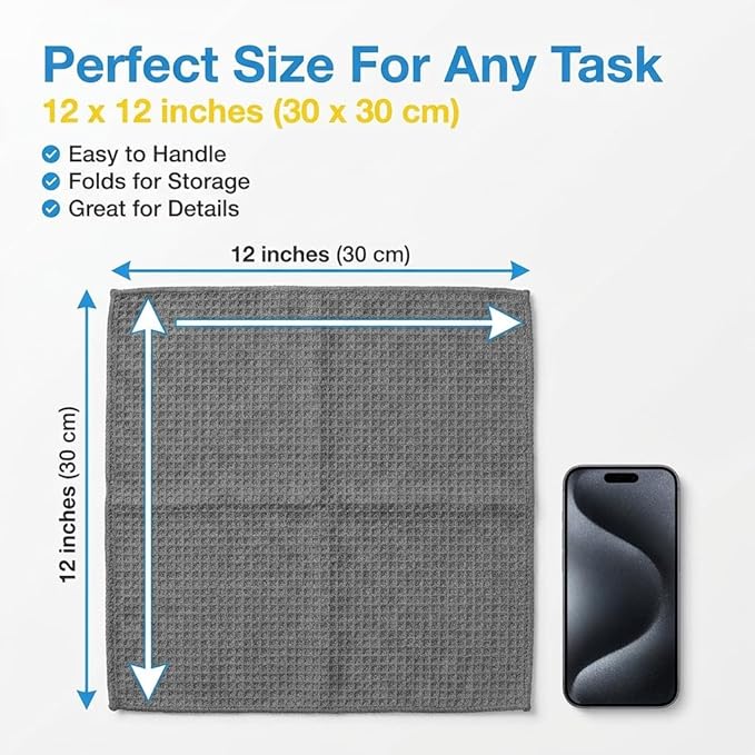 Waffle Weave Microfiber Towel, 12 x 12 inches, Barista Towels, Lint Free Cloth