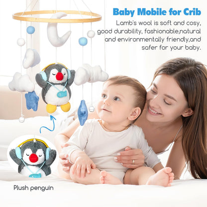 Baby Crib Mobile - Penguin Mobile for Crib, Handmade Furry Nursery for Boys and Girls, Baby Bassinet Mobile Toy - Shower Set for Infant Bedroom Hanging Decoration