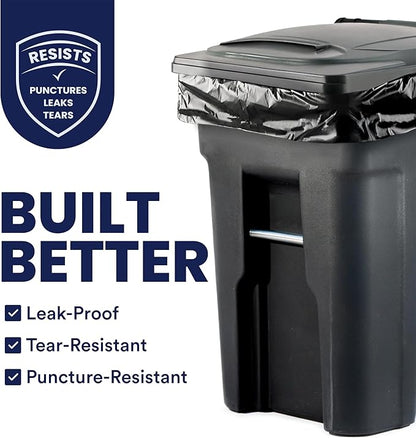 Plasticplace 64-65 Gallon Black Trash Bags, Heavy Duty Toter Can Liners