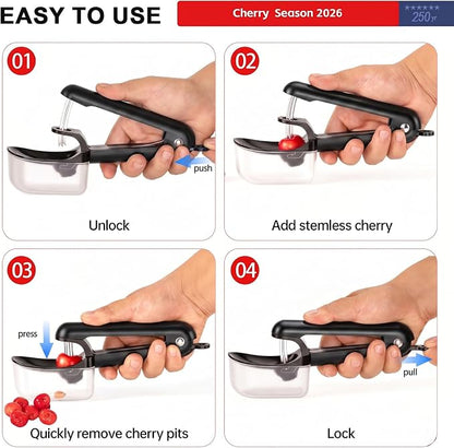Cherry Pitter - Makmzoon Stainless Steel Cherries Pitter Tool | Hand-held Push Design, Save Time & Space for Making Cherry Jam with Lock Design Stainless Steel Rod