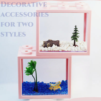 2 Pack Sea Monkey Fish Tank, Mini Betta Fish Tank Stackable Aquarium Tank Kit with Aquarium Gravel & Micro Landscape, 0.6 Gallon Acrylic Fish Bowl Tiny Shrimp Tank for Baby Fish Crab Moss Ball