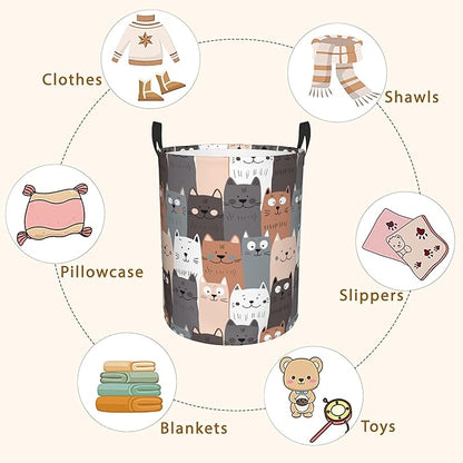 Cute Cat Laundry Basket, Waterproof Cats Laundry Hamper, Collapsible Organizer