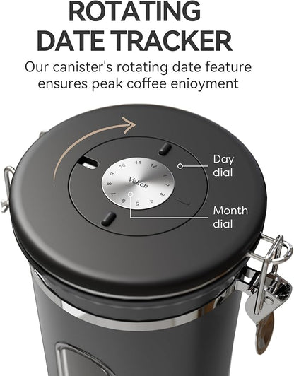 Veken Coffee Canister with Window, Airtight Stainless Steel Kitchen Food