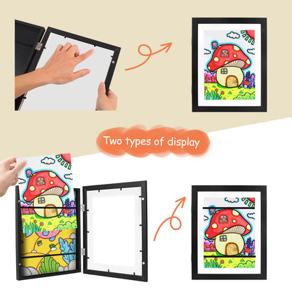 PECULA 2 Packs Kids Art Frame, 8.5x11 Front Opening Kids Artwork Frames Changeable, Holds 100 Drawings Artwork Frames for Kids Art, 3D Picture, Craft Storage, Hanging Wall Decor(Black)