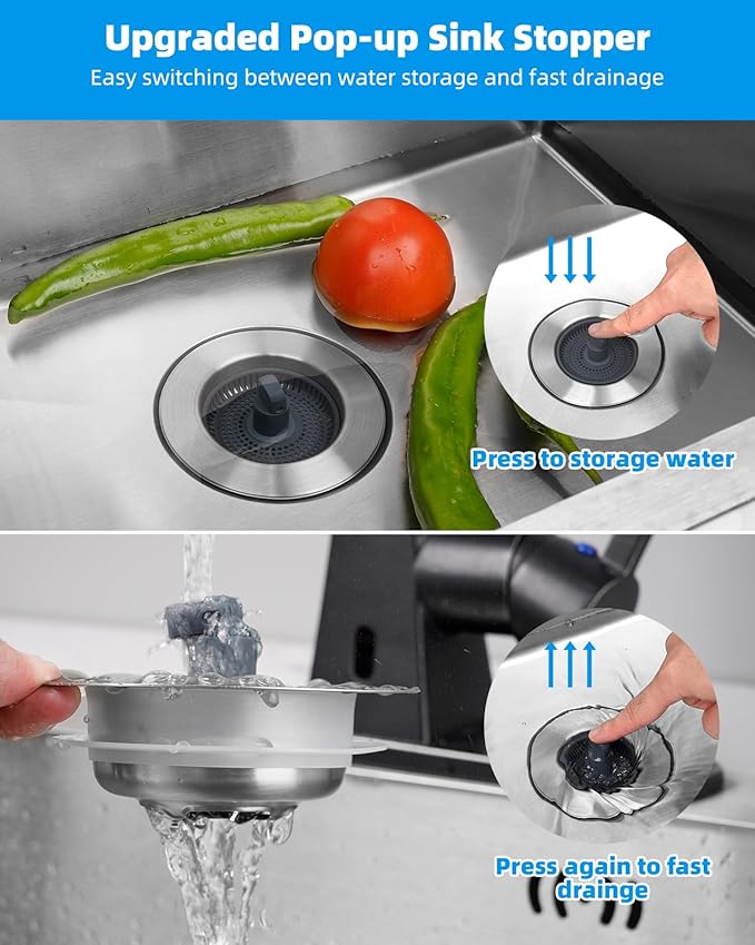 Hibbent 2 Pack 3 in 1 Kitchen Sink Drain Strainer and Stopper Combo, Stainless