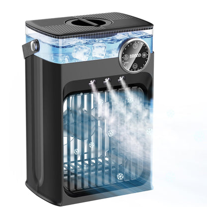 Portable Air Conditioners, 4 in 1 Evaporative Air Cooler with 1200ML Tank, Queit Cooling Fan with Remote Control, 2-8H Timer, 3 Modes & 8 LED Lights, Personal AC Unit for Bedroom, Office and Camping