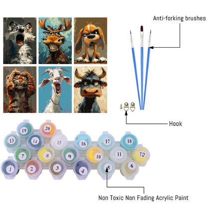 Canrichshop 6-Pack Animals Paint by Numbers Kit for Adults Frameless,Funny DIY Adult Oil Painting Kits on Canvas,Easy Acrylic Paint by Number Beginners for Home Decor 9.8x13.8 Inch