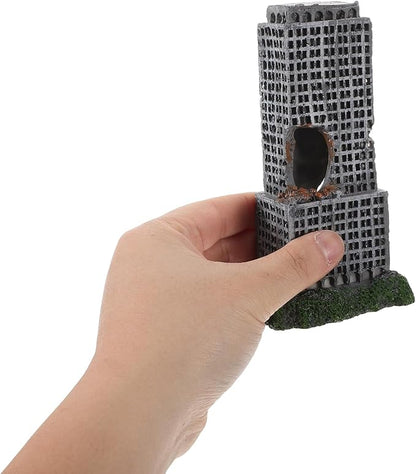 2pcs Aquarium Castle Decorations: Resin Urban Ruins - Fish Tank Rock Hideout - Antique City Building Ornament for Aquarium Backgrounds Fish Hideouts