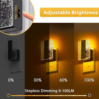 L LOHAS LED Night Lights Plug Into Wall, 2 Pack Night Light with Dusk-to-Dawn Sensor, Dimmable Decorative LED Nightlights, 0-100LM Amber Adjustable Brightness for Bathroom, Hallway, Bedroom,Stairway
