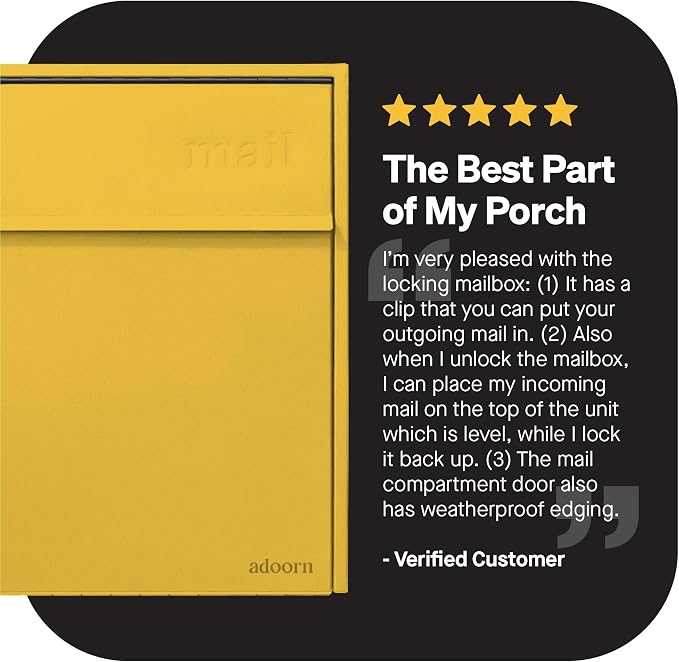 Adoorn Lockable Wall Mount Mailboxes for Outside - Large Anti-Theft Locking Mailbox for Letters - Weatherproof Construction - Durable Steel - 18.5" H x 15" L x 7.5" D - Curb Yellow