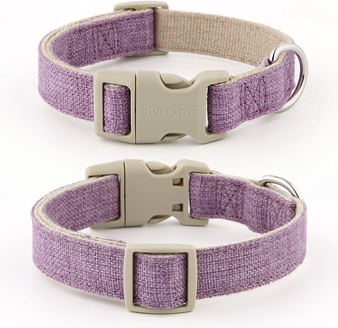 Plutus Pet Cotton Hemp Dog Collar and Leash Set, Adjustable Collar for Small, Medium, and Large Dogs, Heavy Duty and Soft on Skin, Lavender, M