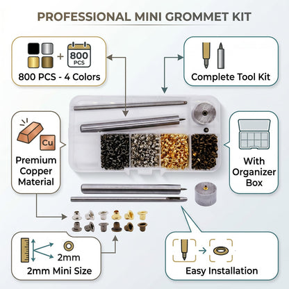 2mm Mini Metal Eyelets Grommet Kit with 3PCS Install Tools, for Leather Clothes Bags Shoes DIY Crafts
