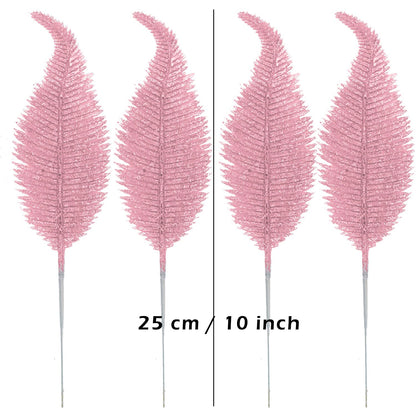 20 Pieces Artificial Christmas Glitter Leaves Branches Sparkly Fake Leaf Sprays for Christmas Tree Picks 10" Ornament Flower Arrangements DIY Crafts Wreaths Holiday Decoration Tree Fillers (Pink)