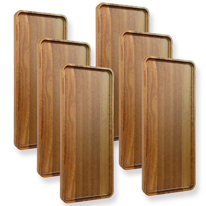 6Pcs Acacia Wooden Serving Tray - Wooden Charcuterie Board - Rectangle Wood Platter for Serving Food, Fruit & Cheese Board Wood Dessert Trays (6, 14"x5.5"x0.6")
