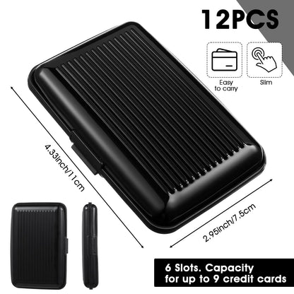Douaowoc 12 Pcs Black Aluminum Wallet Credit Cards Holder Bulk Blocking Credit Cards Holder Mini Slim Aluminum Wallet Metal Business Card Case Credits Wallets Protector ID Hard Case