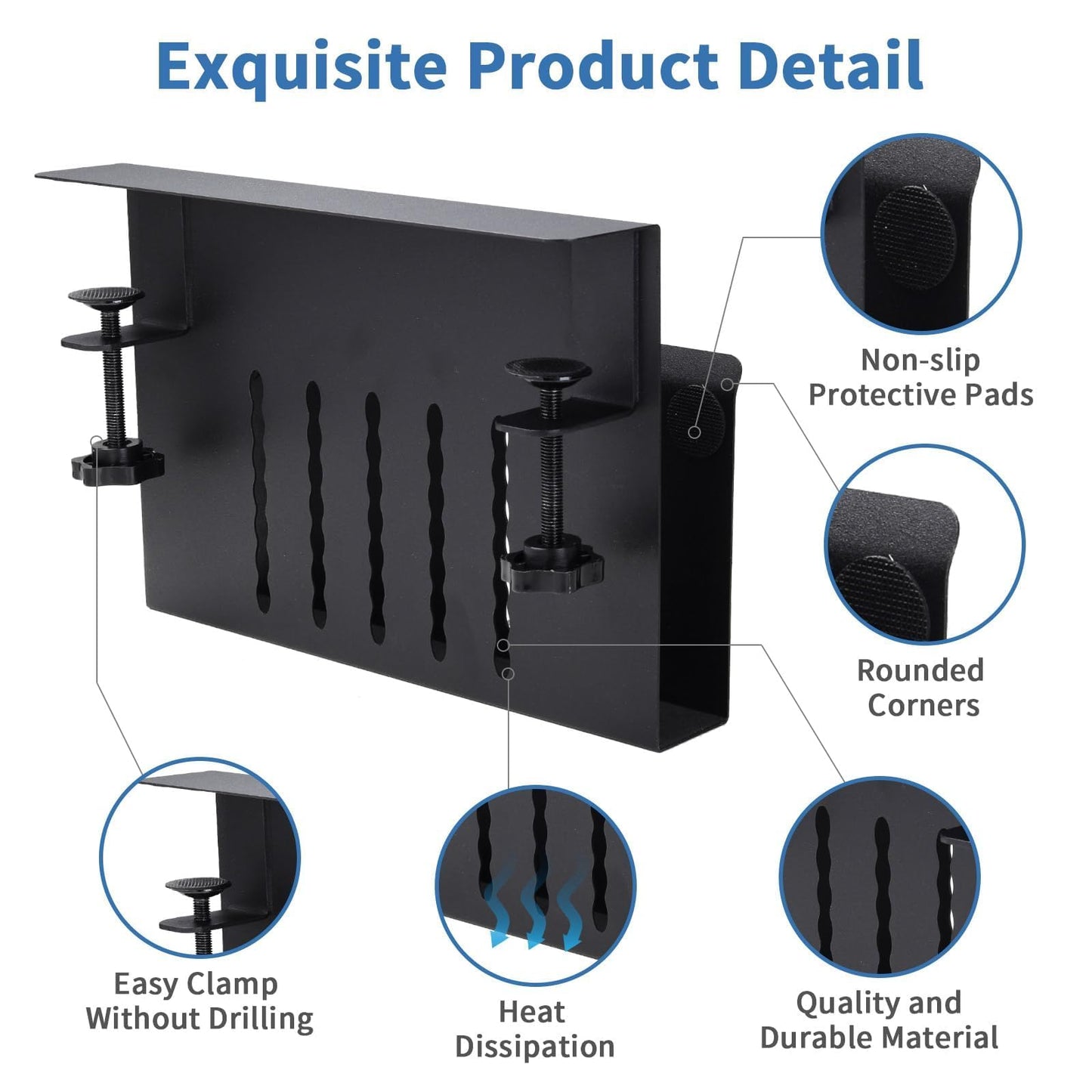 osseph Desk Side Storage Organizer, Under Desk Laptop Holder with Magnetic Pen Holder, No Drill Hanging Desk Caddy for Office & Home, Clamp On Desk Shelf for Tablet, Files, Accessories (Black)