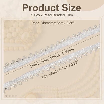 uxcell 5 Yards Faux Pearl Lace Ribbon, 6mm Pearl Fringe Applique Beaded Trim Bridal Embellishments for Sewing Wedding Party Dress Fabric DIY Craft Decoration, White