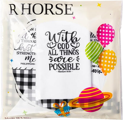 R HORSE 5Pcs Religious Christian Kitchen Dish Towel Black and White Check