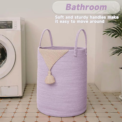 Large Woven Laundry Basket Hamper, 100L Cotton Rope Storage Bin