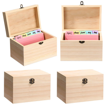 Burbell 4 Pcs Index Card Holder 3x5 Wooden Notecard Recipe Box Index Card Organizer Business Storage Case Flashcard Notecard Holders Gift Supplies for Back to School Home Office