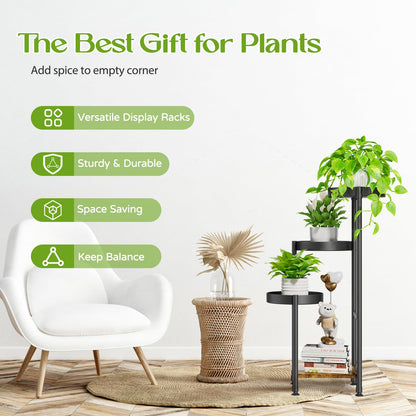 Oppro Plant Stand Set of 2, Tiered Metal Wood Corner Planter Stands Flower Shelf for Indoor Outdoor Plants