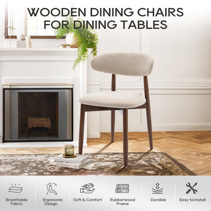 COLAMY Wooden Dining Chairs Set of 2, Modern Fabric Upholstered Kitchen Side Chairs, Farmhouse Dining Room Chair with Foot Pegs, Beige