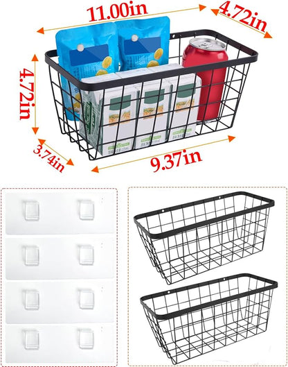 2 Pack Hanging Wall Basket Organizer Over the Cabinet Door Wire Baskets