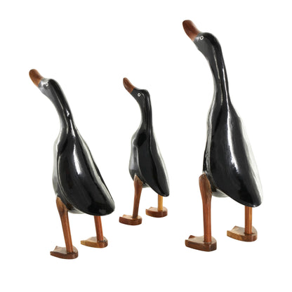 Deco 79 Wood Duck Decorative Sculpture Home Decor Statues with Brown Accents, Set of 3 Accent Figurines 16", 14", 11"H, Black