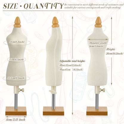 Weysat 2 Sets Doll Dress Form Mini Female 1/4 Size Tailor Dressmaker Dummy Mannequins Body Miniature Sewing Mannequin Dress Forms for Sewing with Red Patch Set