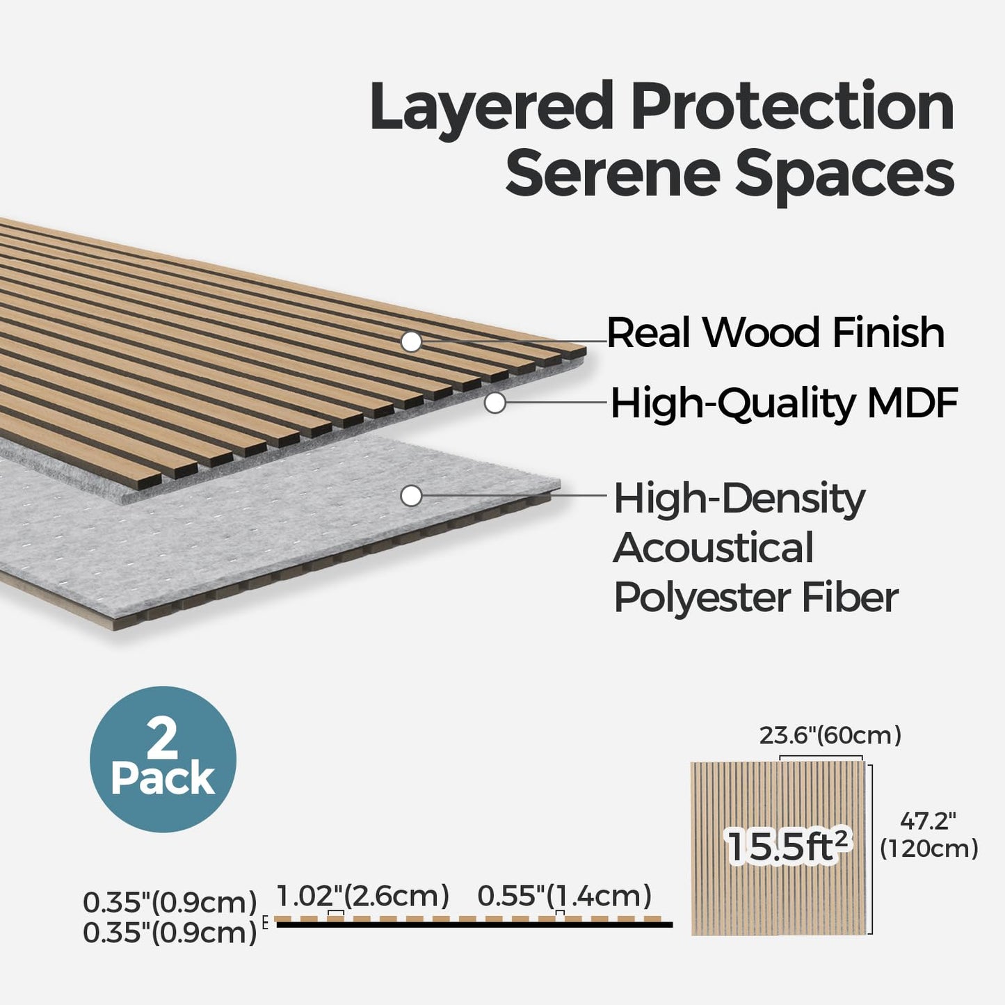 AKUMAX 2 Pack Wood Panels- 48x24Inches 3D Wall Panels ,Decorative Peel Soundproof Wall Panels (Classic Oak, 2pcs-24in*48in)