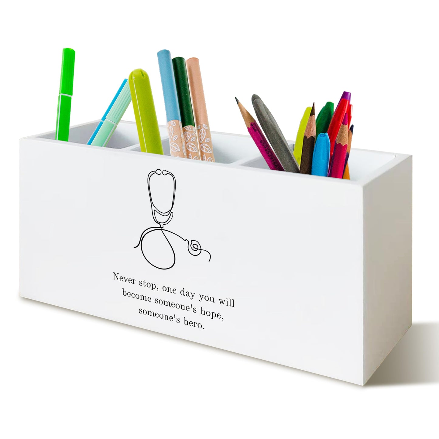 KAOWT Inspirational Nurse Doctor Pen Pencil Holder for Desk, Medical Student Gifts, Nurse Doctor Appreciation Gifts, Stethoscope Motivational Wooden Signs Desk Organizer for Home Office Decor