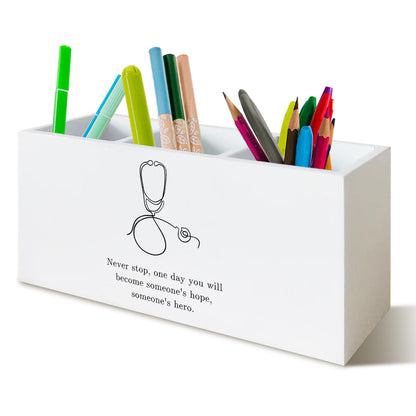 KAOWT Inspirational Nurse Doctor Pen Pencil Holder for Desk, Medical Student Gifts, Nurse Doctor Appreciation Gifts, Stethoscope Motivational Wooden Signs Desk Organizer for Home Office Decor
