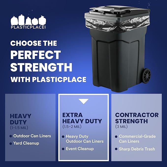 Plasticplace 95-96 Gallon Trash Bags │ 2.0 Mil │ Black Heavy Duty Garbage Can