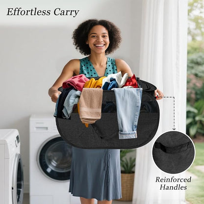 100L Extra Large Mesh Pop Up Laundry Hamper with Lid & Handles 2 Pack, XL Foldable Dirty Clothes Basket for Home Dorm Closet Storage, Portable Laundry Bin, Black. 2H