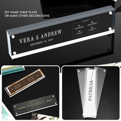 Geetery 8 Pcs Acrylic Office Desk Name Plate Personalized Clear Acrylic Block Double Sided Table Name Plate Holder Business Magnet Frame DIY Desktop Holder Accessories Decor (2" x 8")