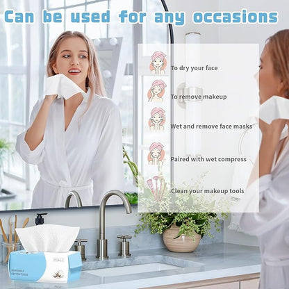 100 Count Disposable Face Towel, Biodegradable Facial Dry Wipes, Super Soft &