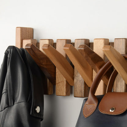 TEXAS BEST GIFT Solid Walnut Piano Key Coat Rack – 6-Hook Wall-Mounted Flip Hook Rack – Minimalist Wooden Hanger for Entryway, Bedroom, Office
