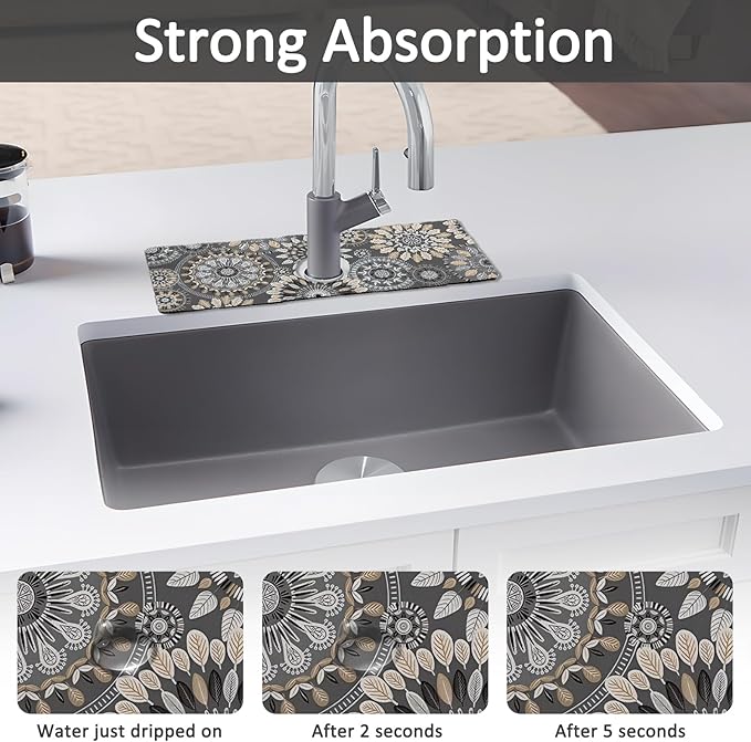 2PCS 15" X 5.5" Kitchen Sink Splash Guard Faucet Mat Mandala Super Absorbent