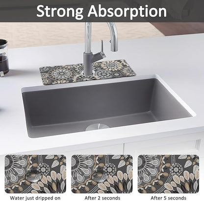 2PCS 15" X 5.5" Kitchen Sink Splash Guard Faucet Mat Mandala Super Absorbent