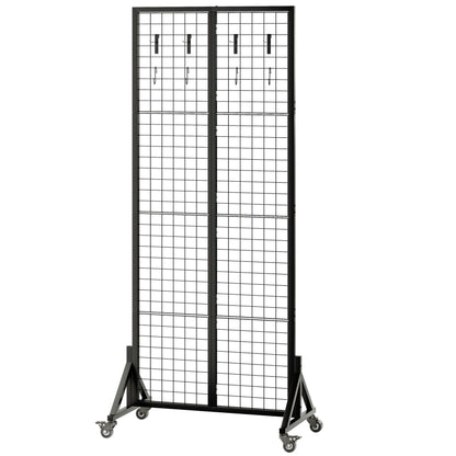 VAFEKOL Rolling Gridwall Display Stand, 65.6" H x 23.6" W Wire Mesh Rack with Wheels, Metal Display Grid for Art Shows, Craft Fairs, Retail Boutique & Home Storage, Black
