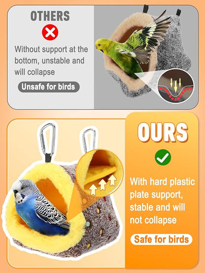 Small Winter Warm Bird Nest for Cage - Comfortable Bird Bed with Support Board, Hanging Hammock Shed Hideaway Hut Gift for Budgerigar Canaries Lovebirds